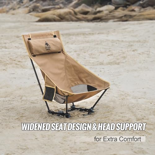 Image of OneTigris Camping Chair with Detachable Pillow Backpacking, 330 lbs Capacity, Compact Portable Folding Chair for Camping Hiking Travel Beach Festival Backpacking