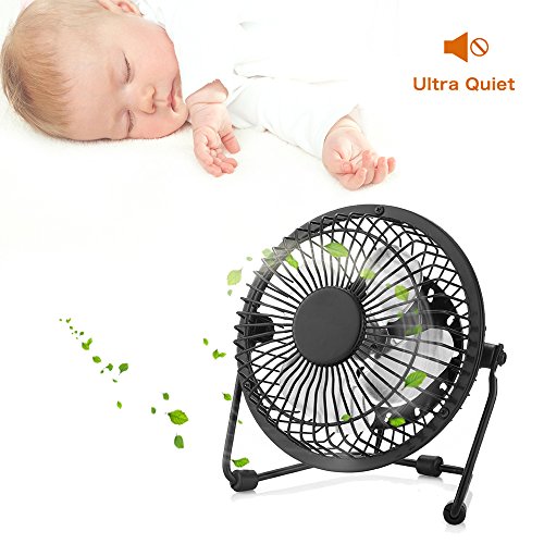 Image of 4'' USB Desk Personal Fan, Metal Design, Quiet Portable Mini Table Fan with One Setting, Small Portable and Lightweight Personal Fan Perfect for Use in Home, Office, Desktop, Camping or Travel.Black