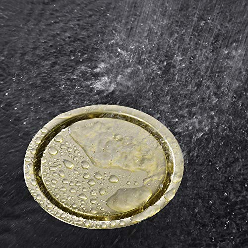 Orhemus 4 Inch Round Design Tile-in Shower Drain with Adjustable Shower Drain Base Flange, SUS 304 Stainless Steel Floor Drain with Tile Insert Grate Removable Cover, Brushed Gold Brass Finished