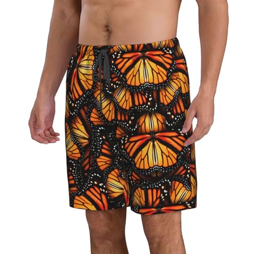 Heaps of Orange Monarch Butterflies Print Men's Swim Trunks | Quick Dry Drawstring Beach Shorts2