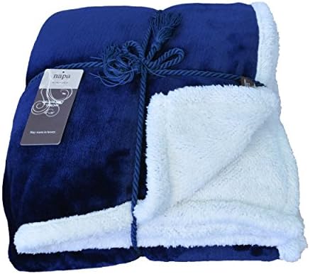 Sherpa Throw Blanket Blue 50" x 60" Reversible Bed Throw TV Blanket, Super Soft Micro Mink Fleece Couch Blanket Comfort Caring Gift