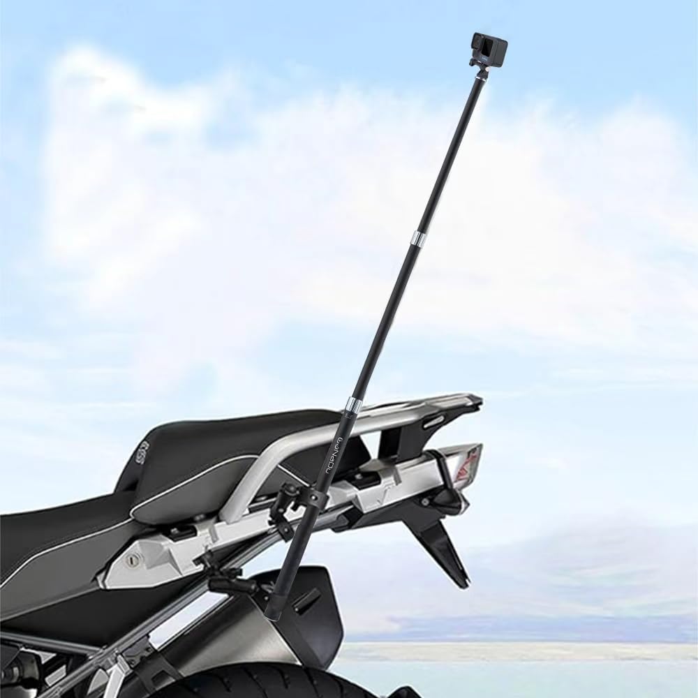 360 Camera Motorcycle Mount Kit - Telescopic Selfie Stick 17-43" with 360° Handlebar Clamp - Compatible with GoPro Insta360 Action Cameras - Aluminum Alloy