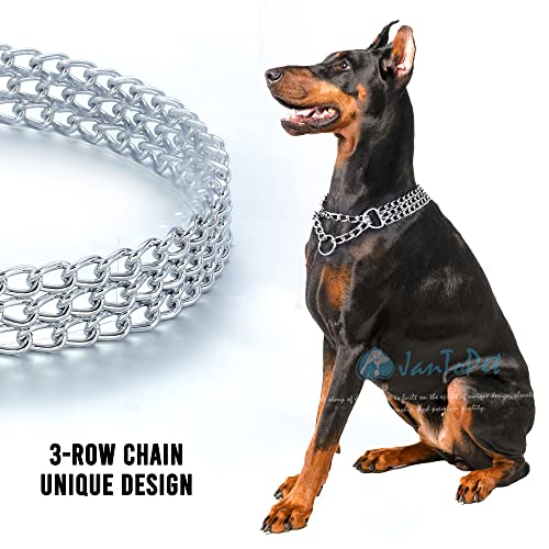 JanToPet Hundehalsband, Edelstahl, verstellbar, Gehhalsband, Metall, kubanische Glieder, Hundehalsband, kaufest, dreireihig, Kette, Hundehalsband für große, kleine, mittelgroße Hunde (3 Reihen, S)