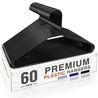 HOUSE DAY Black Plastic Hangers 60 Pack, Clothes Hangers with Non Slip Hooks, Durable & Space Saving Coat Hanger, Light-Weight Clothing Hanger, Perfect Closet Organizer for Everyday Use