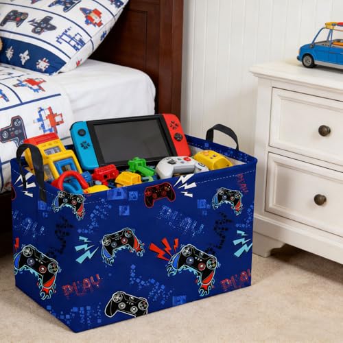 Image of Rectangular Game Basket for Boys,Game Storage Bin,Boy Storage Basket,Collapsible Storage Bin,Gift Organizer, Shelf Baskets,Boy Room Decor(Blue Game)