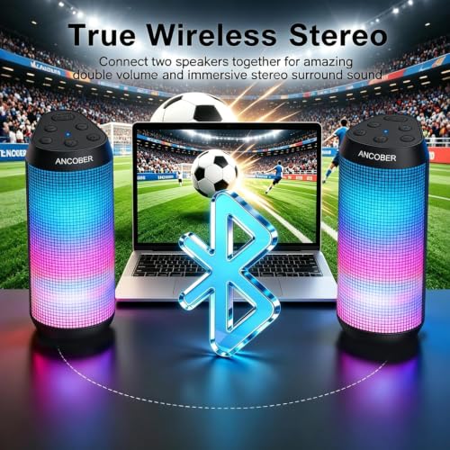 Bluetooth Speaker, Portable Wireless, 20W HD Stereo Loud Sound, 8 Modes LED Light Show, 30H Playtime, IPX4 Waterproof - image 7