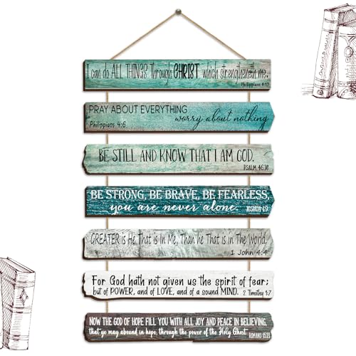 Yookeer Green Christian Wall Art Office Inspirational Wooden Bible Verses Bedroom Scripture Wall Art Meditation Inspirational Hanging Wood Sign for Kitchen Living Room (English Style)