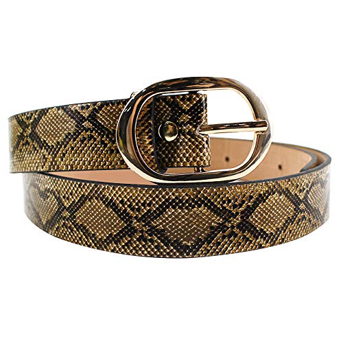 EDITHA Women's Snakeskin Grain Waistband PU Leather Waist Belt for Jeans/Dress (Camel, one size)