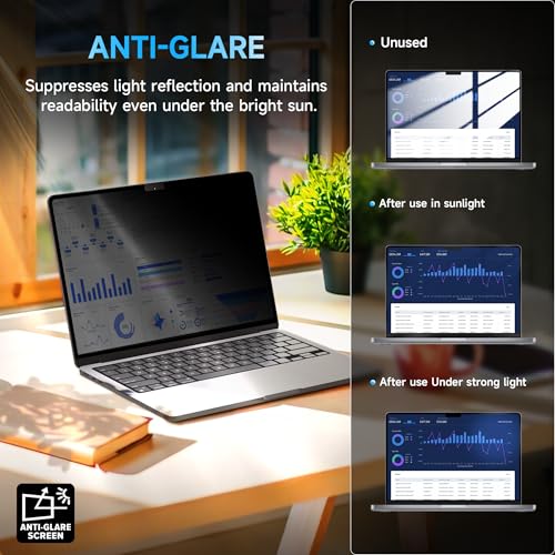 Image of Mamol Privacy Screen for MacBook Air 15 Inch (2023-2025, M2, M3,M4)- A2941 A3114, MagicSuction Removable Vacuum Adsorption Anti Spy,Anti Glare Anti Blue Light Filter for Mac Laptop Computer