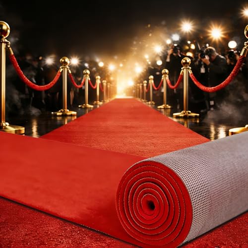 Red Carpet Runner 3x10 ft, Extra Thick 450 GSM Aisle Runner Rug, Non Slip 480 GSM TPR Rubber Backed...