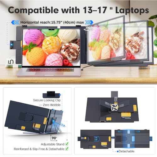 Image of Upgraded Laptop Screen Extender, 15.6 inchUltra-Thin Dual Portable Monitor with 4K UHD IPS, Detachable & 4-in-1 Modes, USB-C /HDMI Plug-Play Monitor Extender for Mac /Win /Android, Fits 13-17 inch Laptops