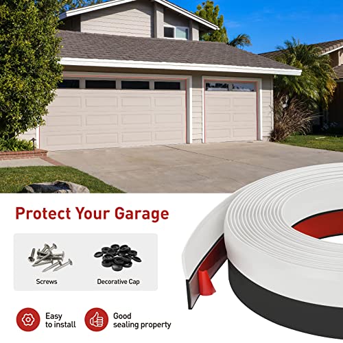Fosluoc Garage Door Seal Top And Sides Seal Strip 34.4Ft Rubber Weather Stripping Replacement Soft And Hard Composite, Weatherproofing Universal Sealing Professional.(Black Whire) #TOP5