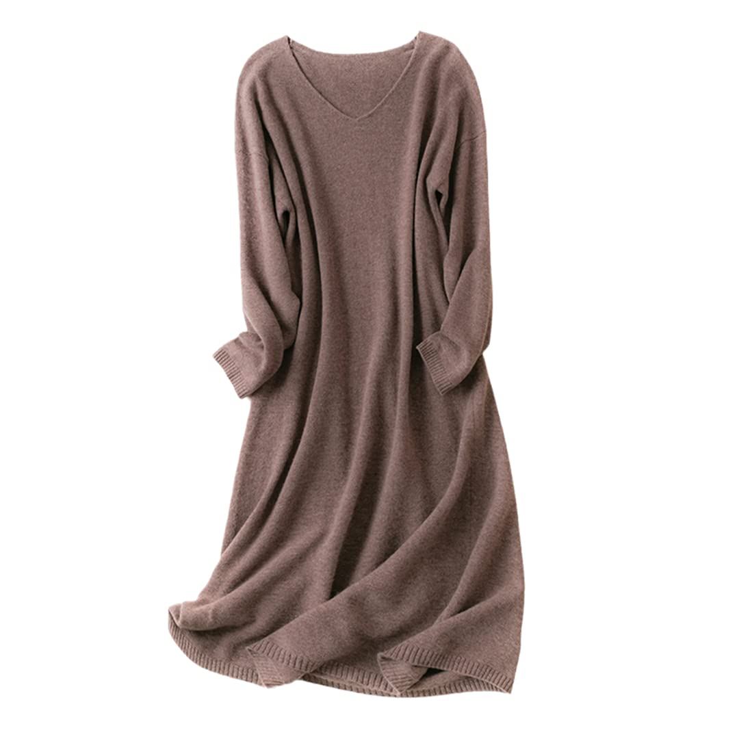 Disimlarl 100% cachemira de punto de otoño/invierno con cuello en V de talla grande suéter vestido largo de todo colocación
