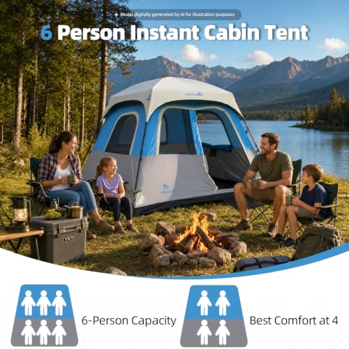 Abahub 6 Person Instant Cabin Tent with Rainfly & Carry Bag - Image 3