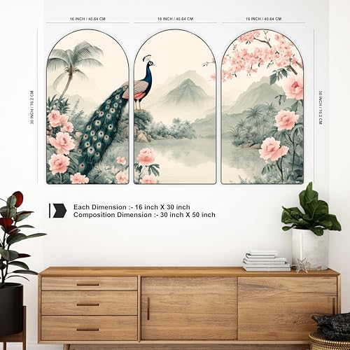 Image of Livin'luxe Set of 3 Peacock Decorative Wall Painting for Living Room, Bedroom, Hotels - Big Size Stylish Frame 50 inch x 30 inch Wall Art for Home Decoration RPNL-09