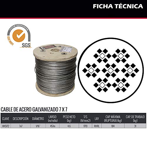 CORDÓN DE ACERO GALVANIZADO 7X7 1/16 PULGADAS 457 METROS DOGOTULS miniatura 4
