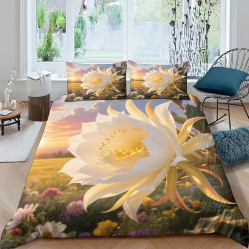 Housse de couette Épiphylle 3D en microfibre douce et thermorégulatrice pour lit double