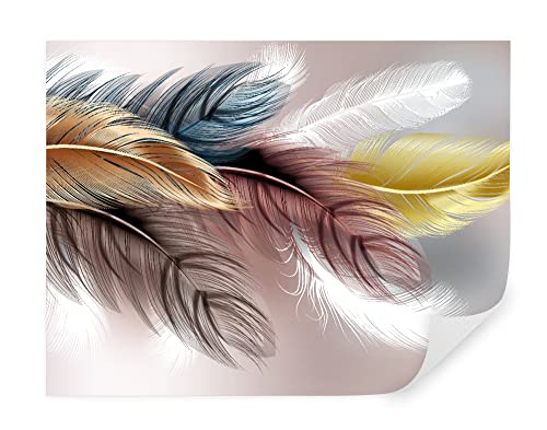 Carta da parati 3d, piume colorate, fotomurali premium 400x280 cm, stile effetto parete 3d, piume, carta da parati 3d per camera letto, soggiorno, multicolore u41008
