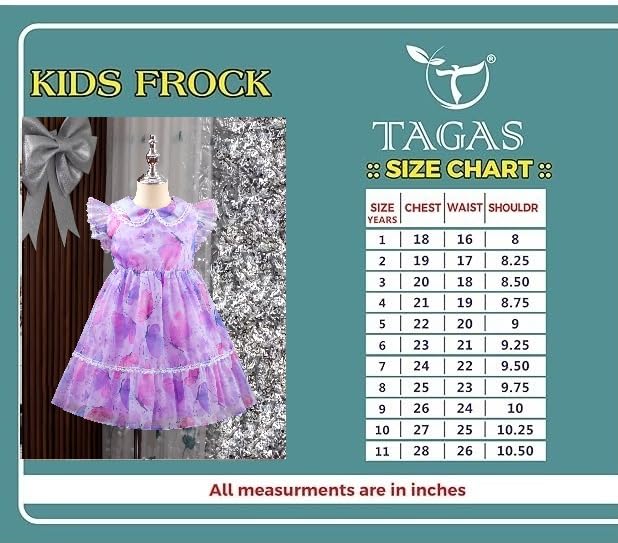 Image of TAGAS Girls Floral Dress | Lavender Flower Print Dressess for Kids | Soft Summer Frock| Casual Birthday & Occasion Wear|