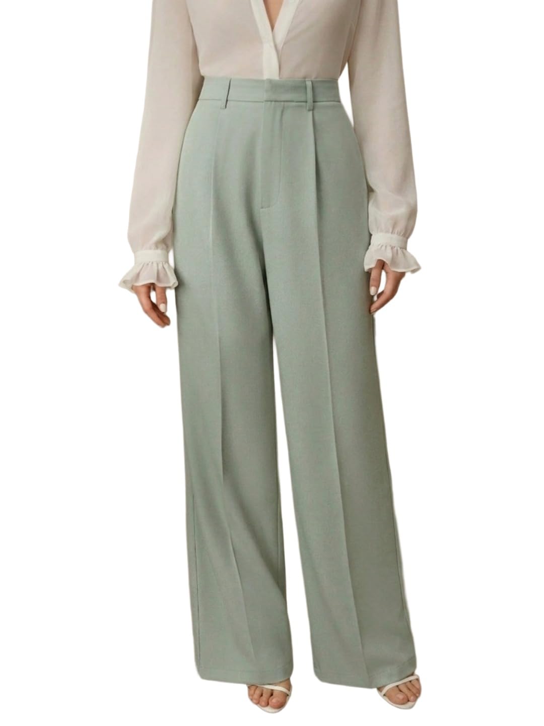 fnocks Womens High Rise High Waist Flared Korean Style | Formal Pant for Women Office Wear Pant-picture-32