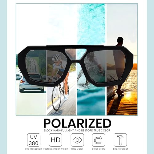 Image of SNDIA Polarized Retro Trendy Aviator Sunglasses for Womens Mens | Hexagonal Square Double Bridge | UV Protection