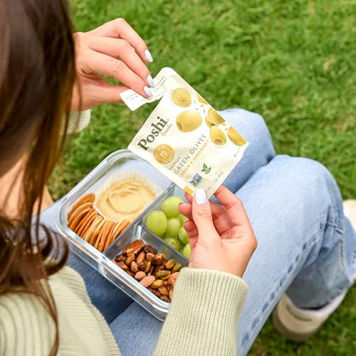 Image of Poshi Green Pitted Olives | Lemon & Rosemary | Vegan, Kosher, Gluten Free + Keto Friendly, Fresh, All Natural Low Calorie Healthy Snacks | (30 Pack, 1.1oz Bags)