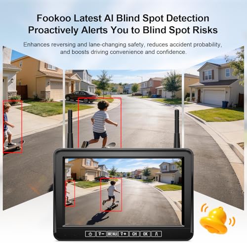 Image of Fookoo Dual HD Magnetic Solar Wireless Backup Cameras: 7 inch Monitor w /BSD