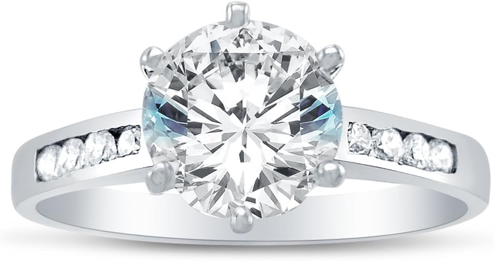 Solid 14k White OR Yellow Gold Classic Traditional Round Brilliant Cut Solitaire with Side Stones CZ Cubic Zirconia Engagement Ring 1.25ct.