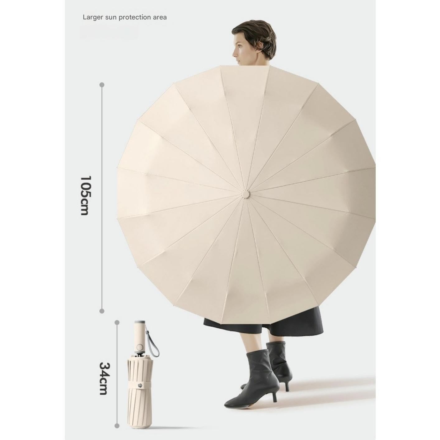 Regenschirm Windproof Starke Kompakte Falten Tragbare, Extra Große Automatische Offene Und Enge, Robuste Dauerhafte Mit 16 Rippen, Uv -Schutz-schwarz