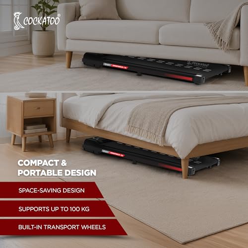 Image of Cockatoo SmartWalk 1A Slimmest Walking Pad for Home, with Speed 1-6Km /Hr, 3HP Peak, 2-Level Incline Underdesk Treadmill (Max Weight:100 kg)