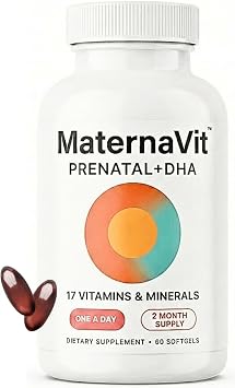 MaternaVit 1 a day Prenatal vitamins for women 2 month Folic acid, Fish Oil Omega 3 DHA/EPA, Vitamin D3, B6, Vitmain B12, C, E, Calcium, Iron, Magnesium, Zinc supplement FSA eligble multivitamin
