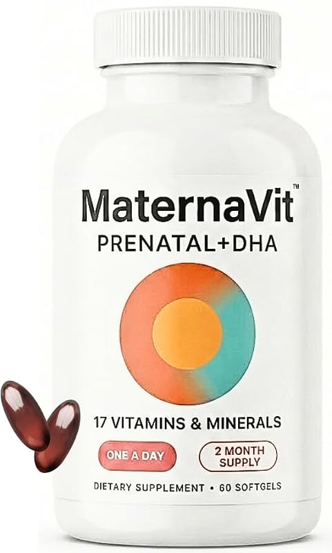 AlphaHealth+ MaternaVit multivitamínico pré-natal com folato, ferro, cálcio, vitaminas e ômega-3 DHA/EPA, 60 cápsulas softgel