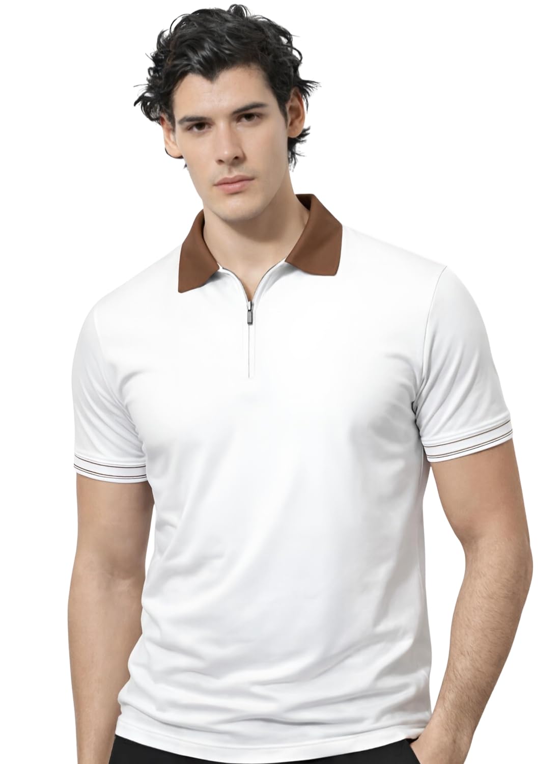 adro Men's Cotton Printed Polo Tshirt | 220 GSM Interlock Fabric | Slim Fit | Skin-Friendly Ink | White Golf-Inspired Pattern T Shirt for Casual & Office Wear-picture-42