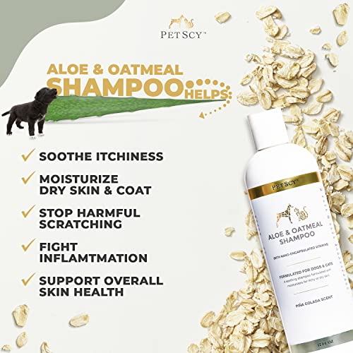 PetScy - Aloe & Oatmeal Shampoo for Dogs and Cats, Moisturizing Pet Shampoo for Skin Relief, All-Natural, Soap-Free & Gentle, Pina Colada Scent, 12 Oz - Image 3