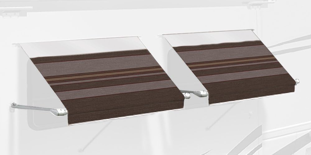 Carefree IE0407B00 SL Premium Chocolate 4.0' Long RV Camper Complete Window Awning with White Arms (Chocolate Stripe with White Wrap and Red Tenera Thread)