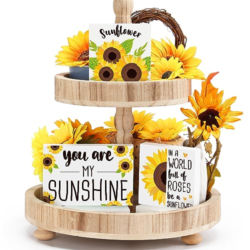 Huray Rayho Sunflower Tiered Tray Wooden Kitchen Signs Sunflower Farmhouse Tray Decor Hello Sunshine...