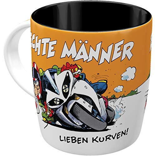 Nostalgic-Art Retro Kaffeebecher, 330 ml, MOTOmania – Echte Männer lieben Kurven – Geschenk-Idee für Biker, Original Lizenzprodukt (OLP), Keramik-Tasse für Kaffee, Vintage Design mit Spruch
