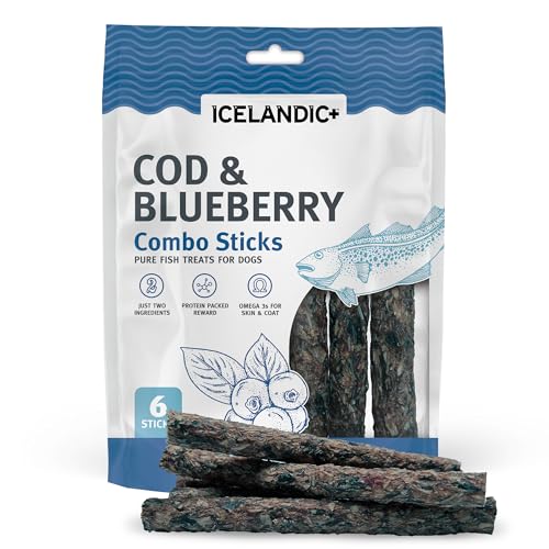 Icelandic+ Combo Sticks: Cod & Blueberry - 2oz - Dog Treats, Crunchy 2 Ingredient Pet Snacks, Preservative Free, Wild Caught Fish, Slow Baked, Natural