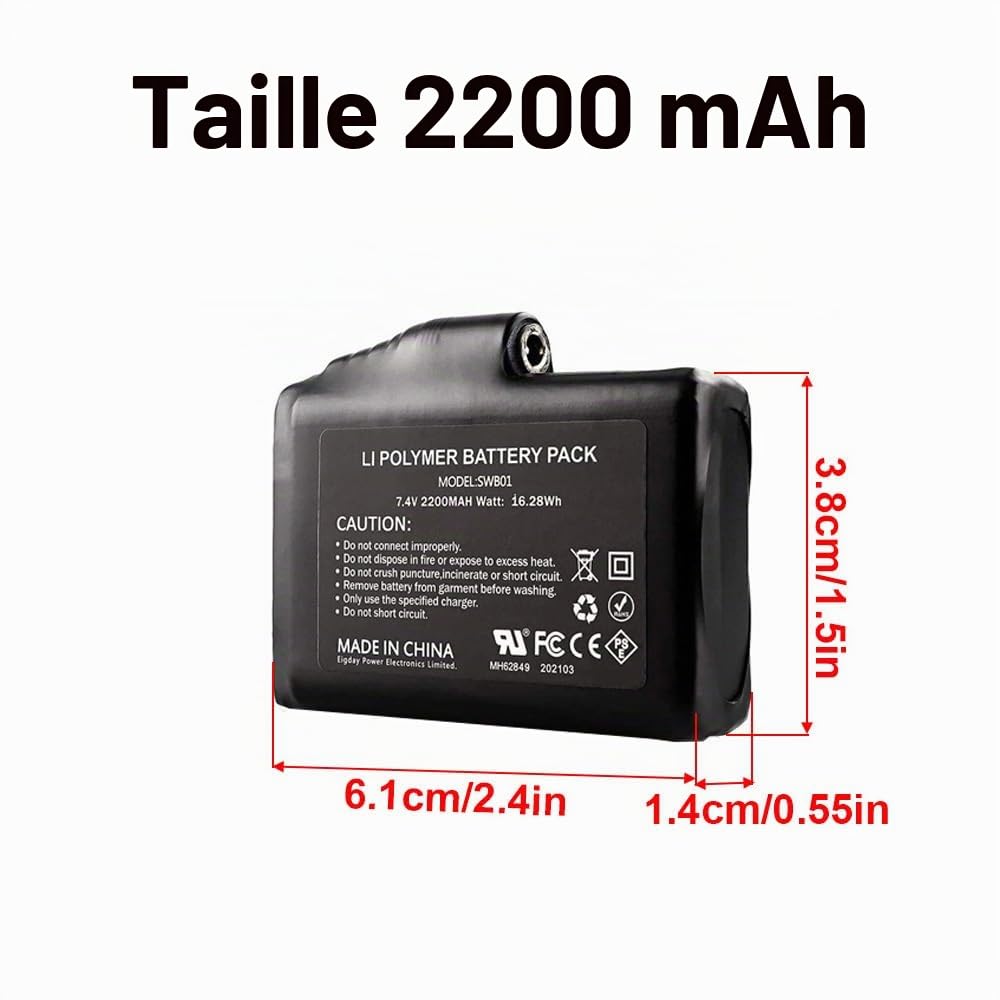 Lot de 2 Batteries Li-polymère Rechargeables de Rechange pour Gants Chauffants, Vestes, Chaussettes, Gilet (7,4 V 2200 mAh)