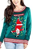 Tipsy Elves Green Women's Ugly Christmas Sweater North Pole Dancer Funny Stripping Santa Claus Holiday Pullover Size Large