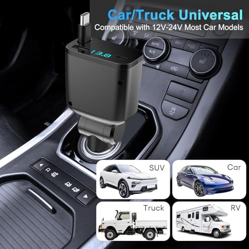 Zigarettenanzünder USB C, Einziehbares Auto Ladegerät Schnellladegerät Auto Zubehör für lPhone 17 16 15/15 Pro Max/14/13/12/11,G alaxy Pixel,Car Charger Handy Auto Adapter Kfz Innenraum Ladekabel – Bild 3