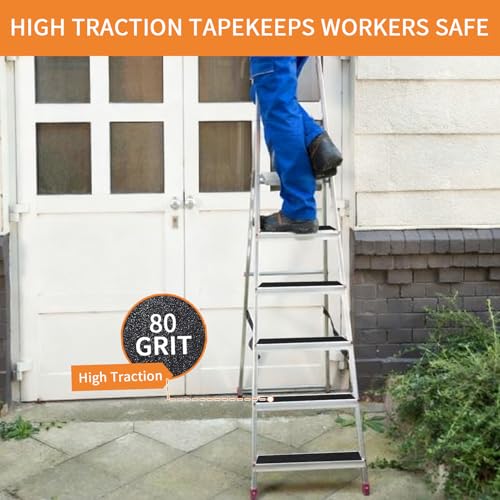 Image of Black Anti-Slip Stair Treads Tape,4 inch x50FT Heavy Duty PVC Non-Skid Grip Tape for Wooden Steps, Indoor /Outdoor Stairs, Pool Decks - Peel & Stick Waterproof Safety Traction