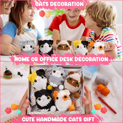 Image of MAGIMUSE Crochet Kit for Beginners, 5 Cat Crochet Amigurumi Craft Kit | Includes Step-by-Step Video Tutorials, 40% More Yarn and DIY Crochet & Knitting Supplies for Beginner Animal Projects.