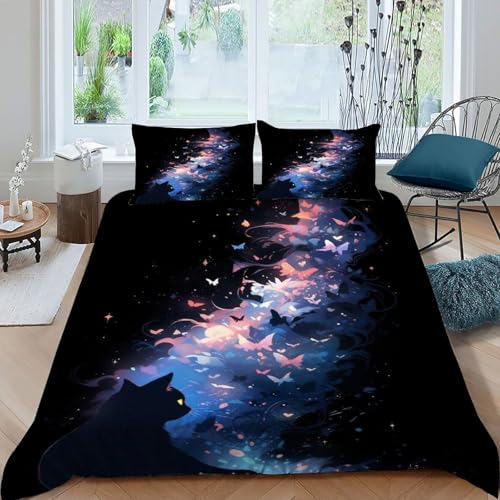 Parure de lit chat et illustrations végétales imprimé 3D luxe