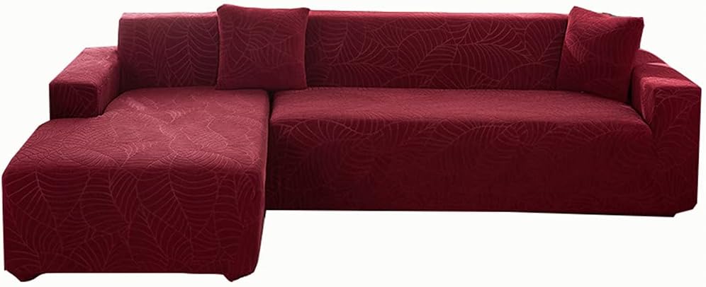 Stretch Sofa Cover L Shape Waterproof, Sectional Sofa Slipcover Anti-slip, Corner Armchair Couch Cover Chaise Lounge Furniture Protector (Wine-red,3-Seater & 2-Seater)