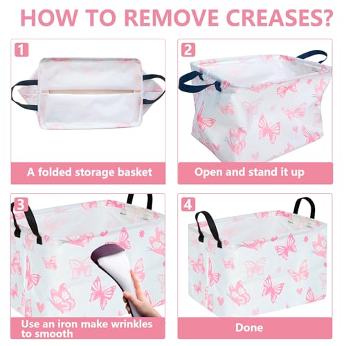 Image of Storage Basket Home Shelf Basket Kids Organizer Box Clothes Laundry Hamper Nursery Bin Gift Laundry Basket with Handles for Home (Butterfly)