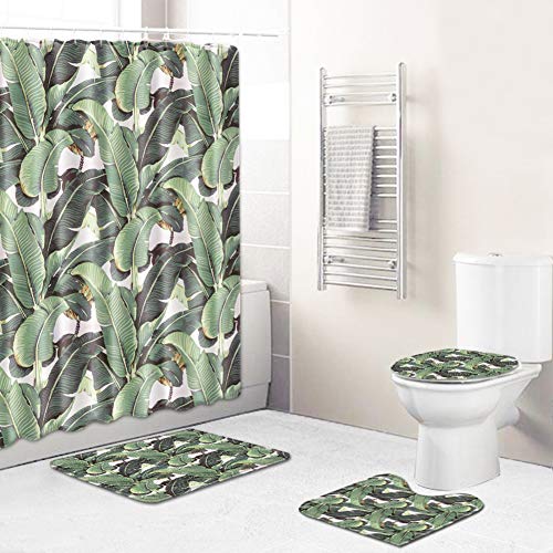 Boyouth Duschvorhang-Set mit Badematte, Konturvorleger, WC-Deckelbezug, Wasserfarben,...
