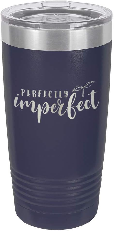 PERFECTLY IMPERFECT Navy 20 oz Drink Tumbler With Straw | Engraved Stainless Steel Travel Mug | Funny Quote Gift Idea | OnlyGifts.com