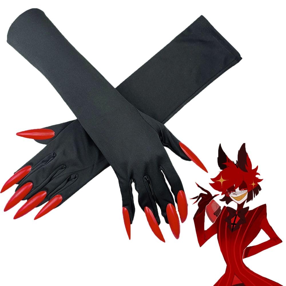 Tongyundacheng Hazbin Hotel Alastor Cosplay Gloves Anime Cosplay Black Devil Claw Gloves & Alastor Glasses Devil Horns Hairpin for Halloween Party Fancy Dress Costume Props
