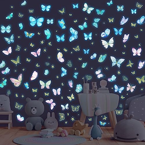 Sticker Mural Lumineux Papillon Phosphorescente Papillon Autocollants Muraux Fluorescents Stikers Murals Enfant Autocollant Mural Chambre Lumineux Autocollant Fille...